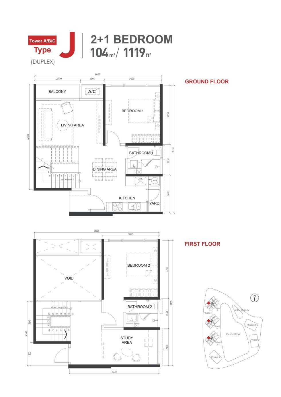Type-J-Duplex-1119sqft-21Bed2Bath-Floor-Plan-980x1386